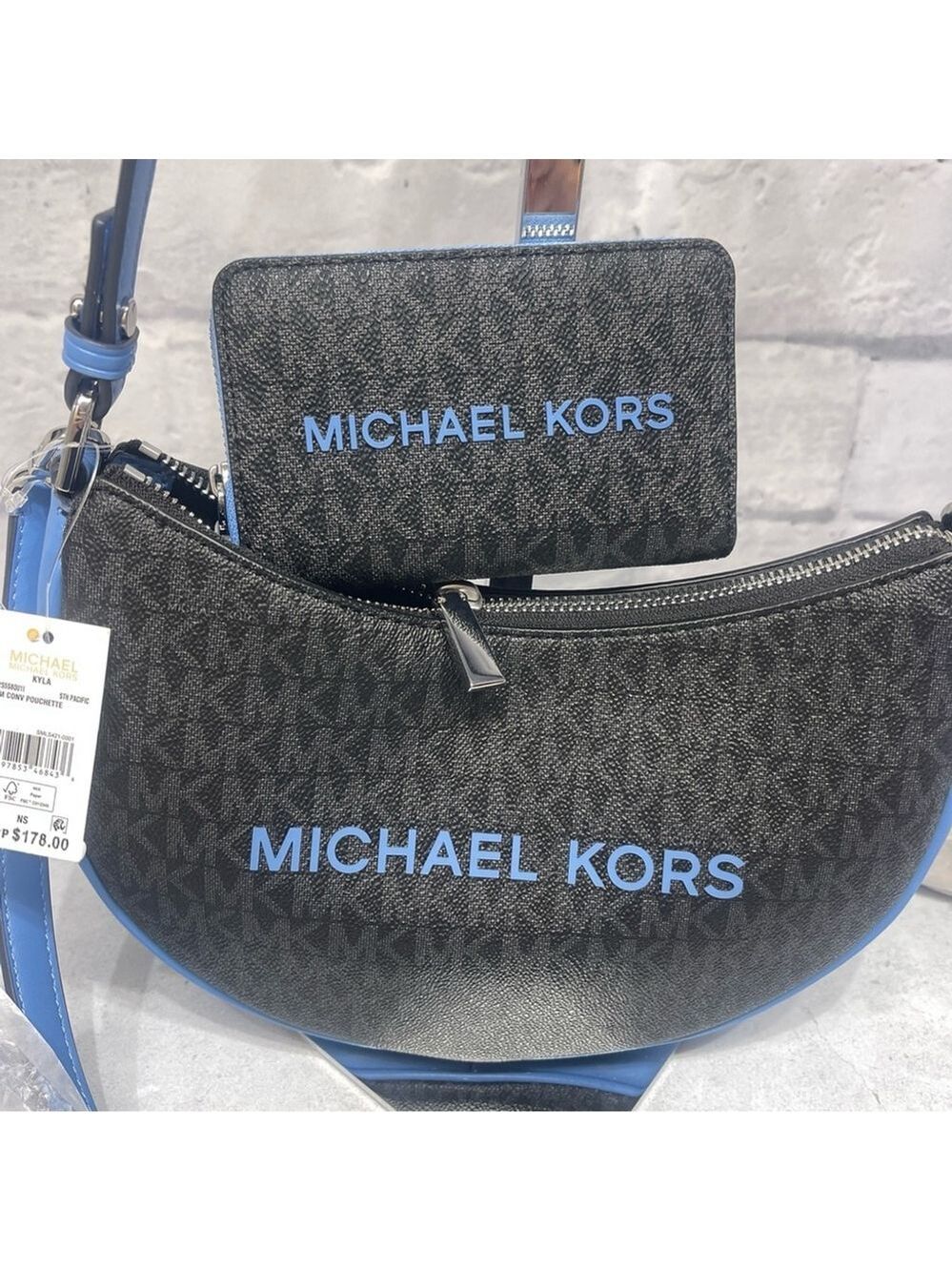 Michael Kors Kyla Small Conv Pouchette & Matching Wallet South Pacific Blue Logo - Picture 10 of 11